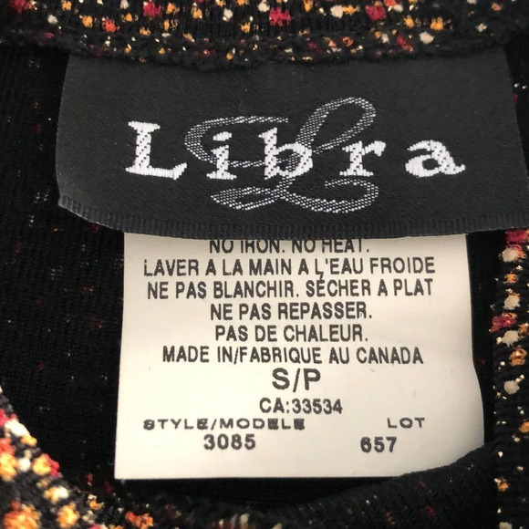 Vintage Libra Sleeveless Mock Neck Nylon Metallic Glitter Top Blk Org Wht Sz S - Picture 6 of 9